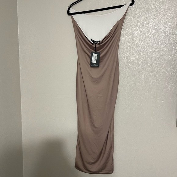 NWT PLT Taupe Slinky Halterneck Strap Midaxi Dress Size 6 - Picture 5 of 6